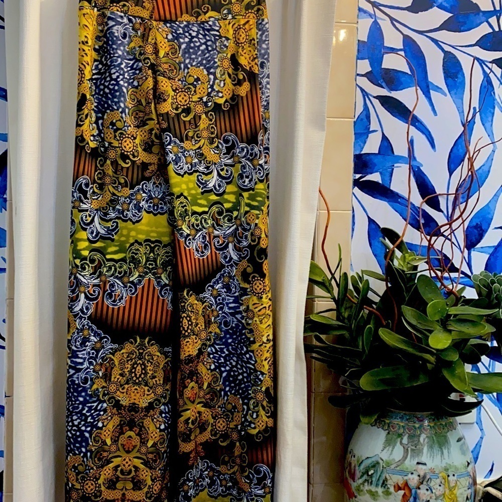 NWOT Bluefish Brazilian Yellow & Black Elastic Waist Wide Leg Polyester Pants - Picture 5 of 6
